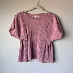 Madewell Dusty Pink Micropleat Top XS Short Sleeve Flowy